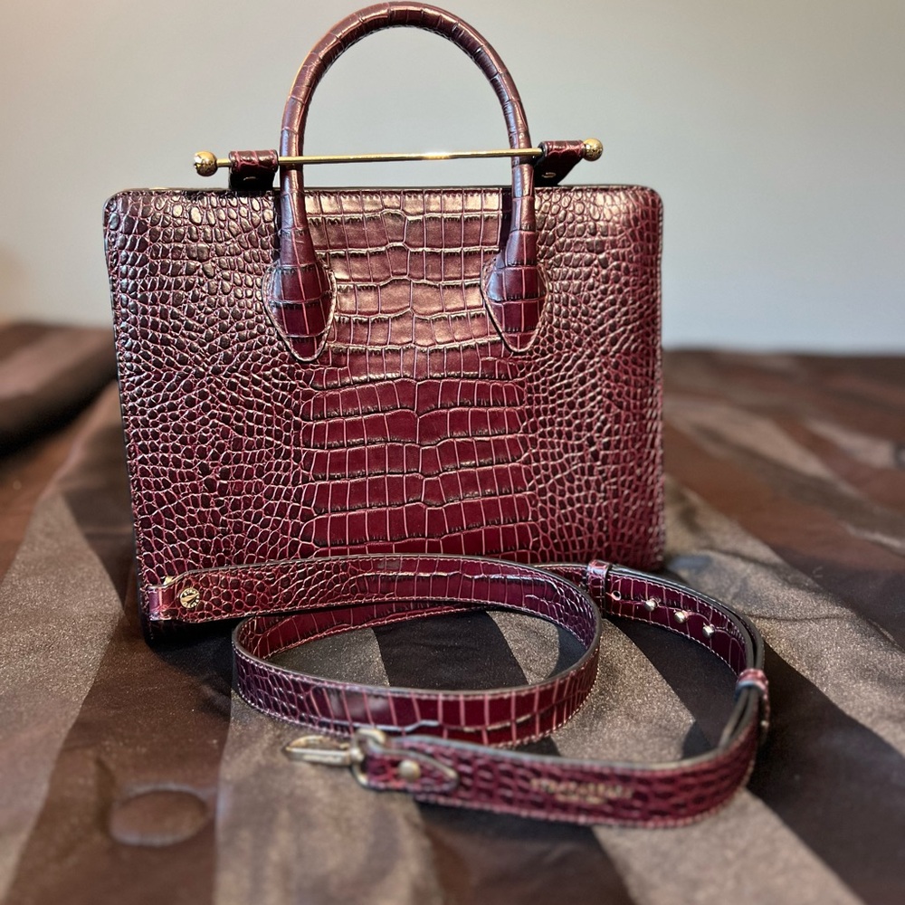 Strathberry Deep Red Crocodile-Embossed Satchel